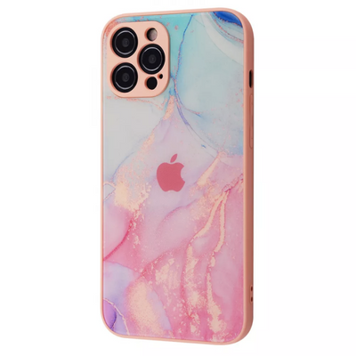 Чохол TPU+Glass Marble Clouds для Iphone 12 Pro Max Pink / Blue 60353