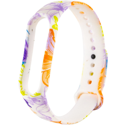 Ремешок с рисунком для Xiaomi Mi Band 5/6 Лилии / Белый 68422