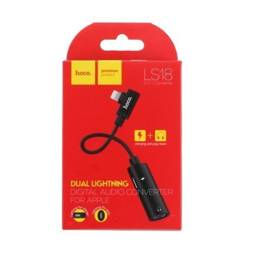 Адаптер Hoco LS18 Lightning to 2 Lightning (Audio + Charge) Black 41345