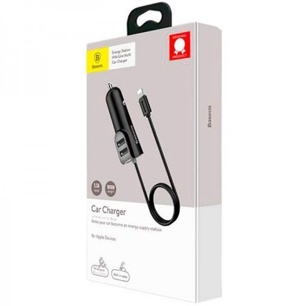 Автомобильное зарядное устройство Baseus Energy Station QC + кабель Lightning 2USB / 5.5A Black 57723