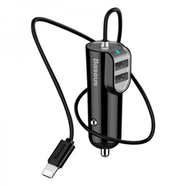 Автомобильное зарядное устройство Baseus Energy Station QC + кабель Lightning 2USB / 5.5A Black 57723