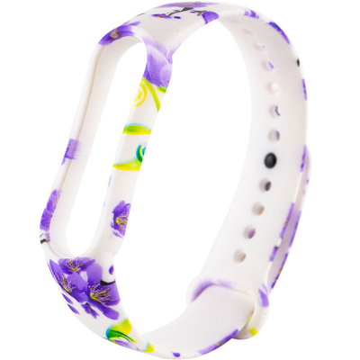 Ремешок с рисунком для Xiaomi Mi Band 5/6 Фиалки / Белый 68431