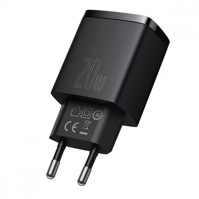 Мережевий зарядний пристрій Baseus Compact Quick Charger 20W QC+PD 1Type-C + 1USB Black 60683