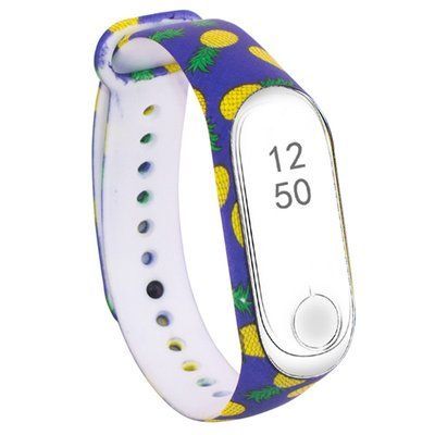 Ремешок с рисунком для Xiaomi Mi Band 3/4 Ананасы / Синий 58793