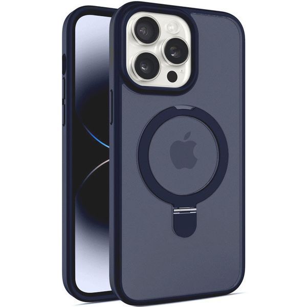 Чохол Metal Buttons MagSafe Colorful HQ Ring для Iphone 15 Pro Dark Blue 84166