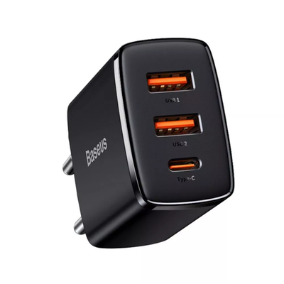 Сетевое зарядное устройство Baseus Compact Quick Charger 30W QC+PD 1Type-C+2USB Black 81699