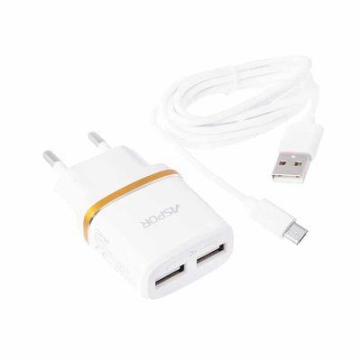 Мережевий зарядний пристрій Aspor A828 + кабель MicroUSB 2.4A 1.2м White 38843