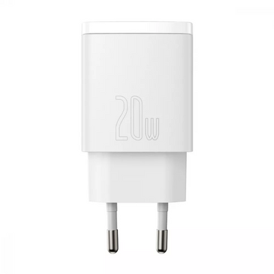 Мережевий зарядний пристрій Baseus Compact Quick Charger 20W QC+PD 1Type-C+1USB White 60684