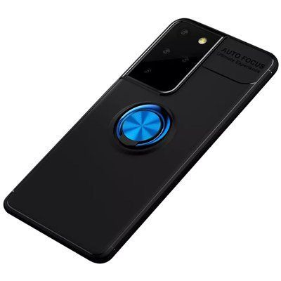 Чохол Din Color Magnet Ring для Samsung Galaxy S21 Ultra Чорний / Синій 52541