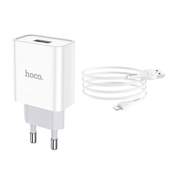 Мережевий зарядний пристрій Hoco C81A + кабель Ligthning 1USB 2.1A White 56232