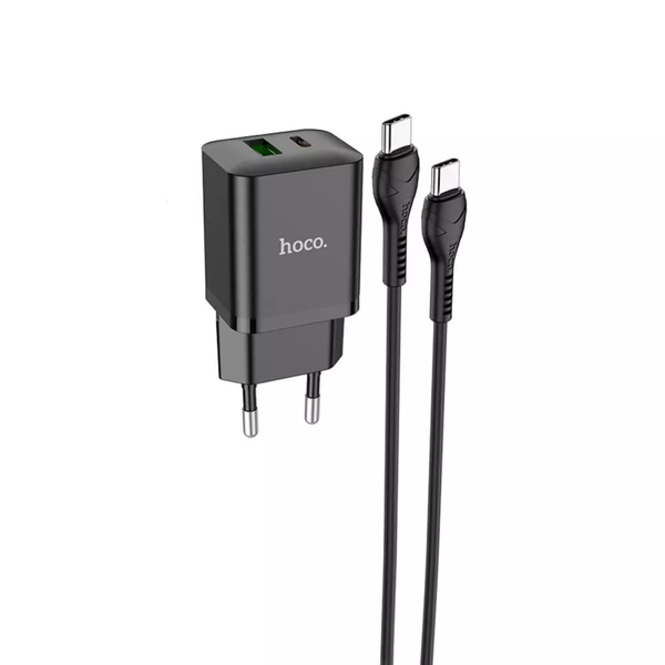 Сетевое зарядное устройство Hoco N28 Founder 20W USB + Type-C + кабель Type-C to Type-C Black 80261