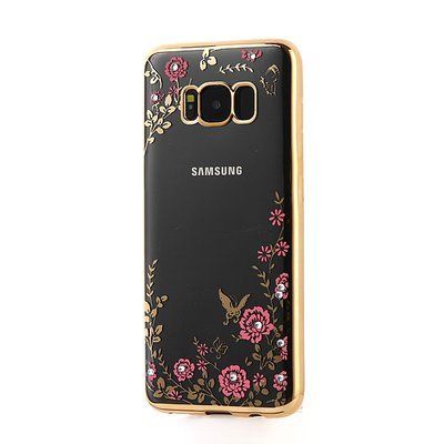 Чехол с цветами и стразами для Samsung G950 Galaxy S8 Прозрачный / Gold 32547