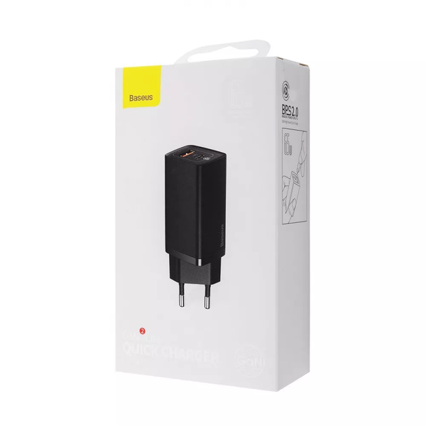 Сетевое зарядное устройство Baseus GaN2 Lite Quick Charger 65W 1Type-C+1USB Black 80262
