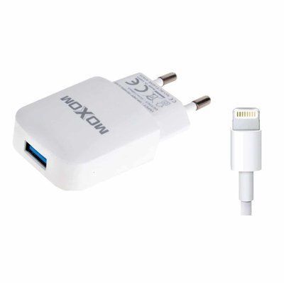Мережевий зарядний пристрій Moxom KH-06 + кабель Lightning 1USB 2A White 37692