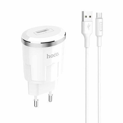 Мережевий зарядний пристрій Hoco C37A + кабель MicroUSB 1USB 2.4A White 36905