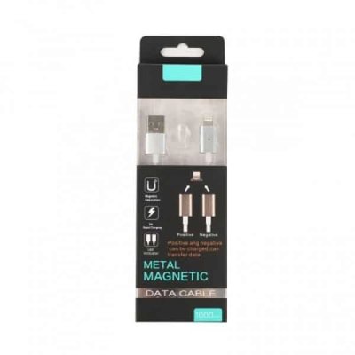 Кабель Stez Metal Magnetic USB - Lightning 2A 1м Срібний / Білий 36640