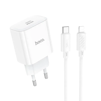 Мережевий зарядний пристрій Hoco C76A Pro Majestic single port PD30W + кабель Type-C to Lightning White 88454