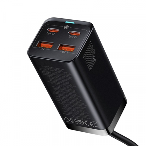 Мережевий зарядний пристрій Baseus GaN3 Pro Quick Charger 100W 2Type-C+2USB Black 85721