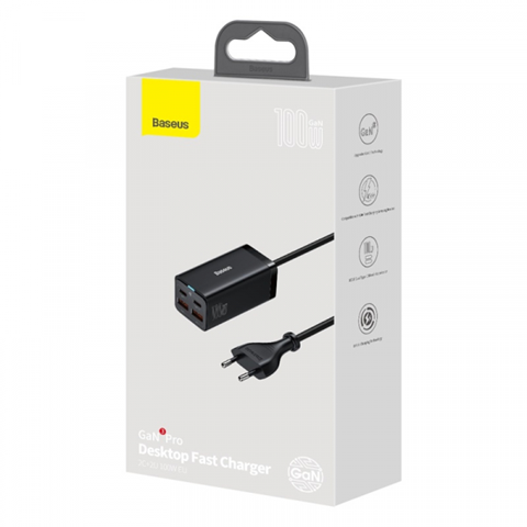 Мережевий зарядний пристрій Baseus GaN3 Pro Quick Charger 100W 2Type-C+2USB Black 85721