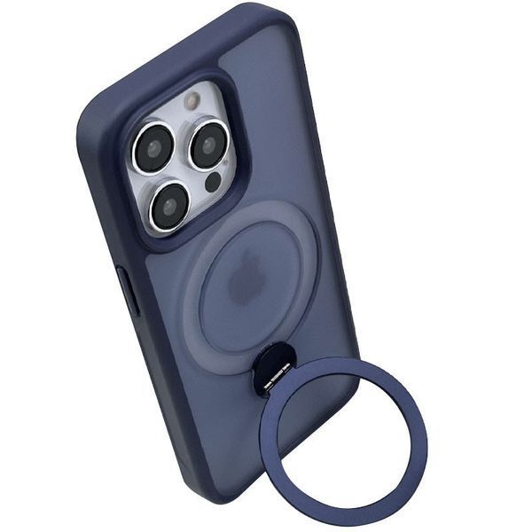 Чохол Metal Buttons MagSafe Colorful HQ Ring для Iphone 15 Pro Max Dark Blue 84169