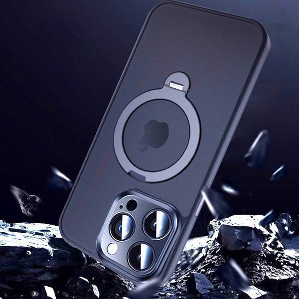 Чохол Metal Buttons MagSafe Colorful HQ Ring для Iphone 15 Pro Max Dark Blue 84169