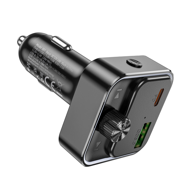 Автомобільний FM модулятор Hoco E81 PD30W+QC3.0 Type-C+USB Black 86066