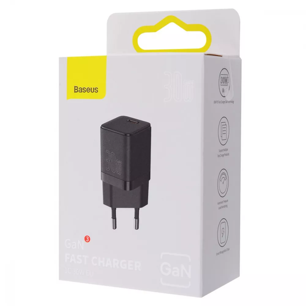 Сетевое зарядное устройство Baseus GaN3 Fast Charger 30W 1 Type-C Black 80263