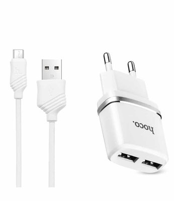 Сетевое зарядное устройство Hoco C12 + кабель MicroUSB 2USB 2.4A White 36906