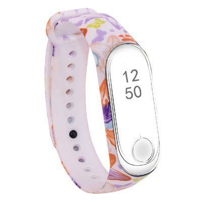 Ремешок с рисунком для Xiaomi Mi Band 3/4 Фиолетовые бабочки / Белый 52434
