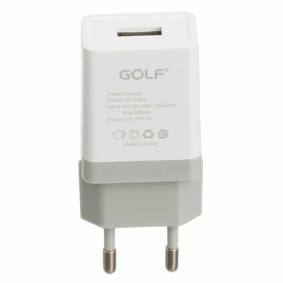 Мережевий зарядний пристрій Golf GF-U1 + кабель Lightning 1USB 1A White 37691