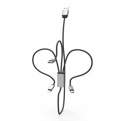 Кабель Aspor AC-20 3в1 microUSB+Lightning+Type-C 2.4A 1.2м Black 36701