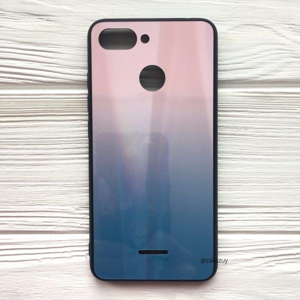 Чехол TPU+Glass Gradient Aurora для Xiaomi Pocophone F1 Розовый / Голубой 59594