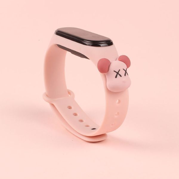 Ремінець Silicone Cartoon Face для Xiaomi Mi Band 5/6 Рожевий / Ведмідь KAWS 52185