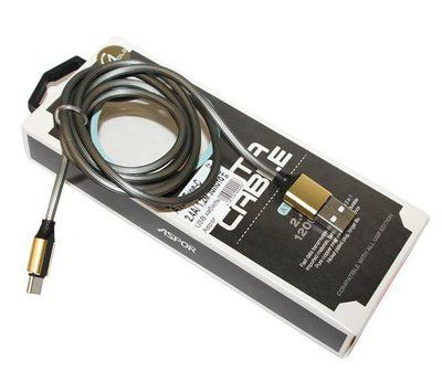 Кабель Aspor A155 Cable USB to MicroUSB 2.4A 1.2м Black / Gold 37694