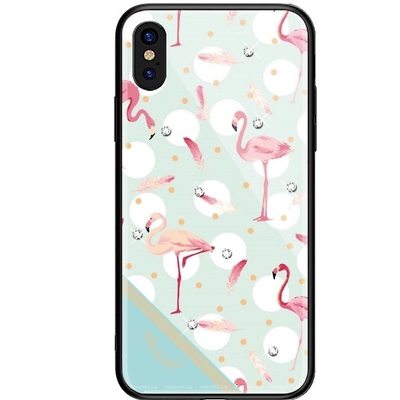 Чохол TPU+Glass Kingxbar зі стразами для Iphone X / XS Фламінго / Білий 68284