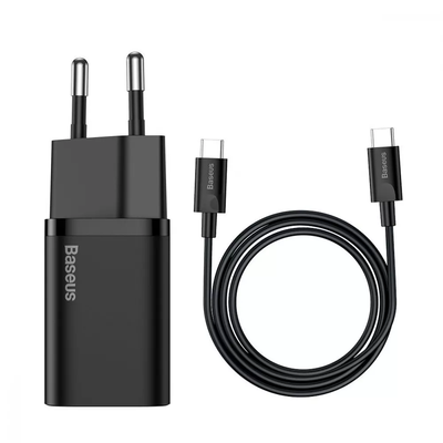 Сетевое зарядное устройство Baseus Super Silicone PD Charger 25W 1Type-C+кабель Type-C to Type-C 3A 1м Black 80266