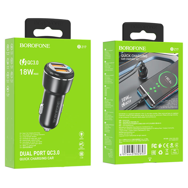 Автомобільний зарядний пристрій Borofone BZ17 2USB / 3A Black 65019