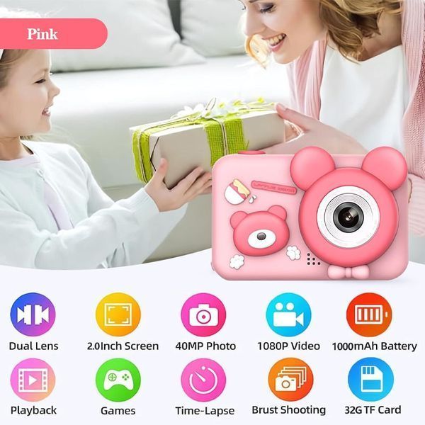 Дитячий фотоапарат D32 зі штативом тріпод Pink 81492