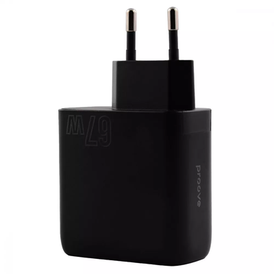 Сетевое зарядное устройство Proove Shot GaN 67W 2Type-C + USB Black 80267