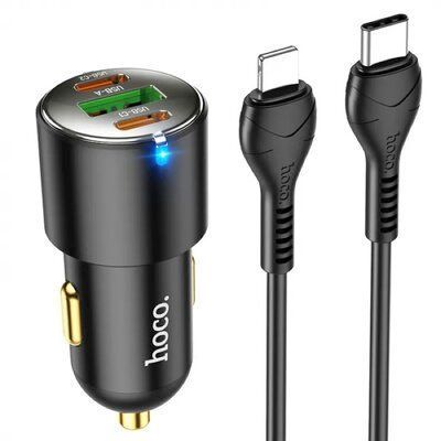 Автомобільний зарядний пристрій Hoco NZ6 PD45W 2Type-C+1USB+кабель Type-C to Lightning Black 83619