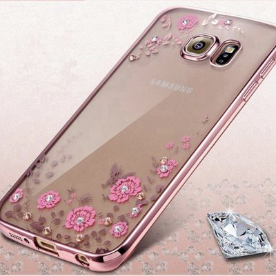 Чохол з квітами та стразами для Samsung G935 Galaxy S7 Edge Прозорий / Pink 32503