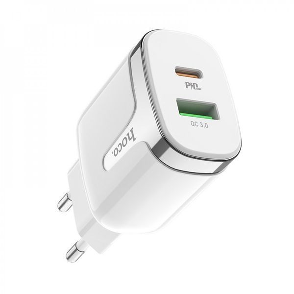 Мережевий зарядний пристрій Hoco C79A Zeus PD + Quick Charge 3.0 Type C + USB White 47184