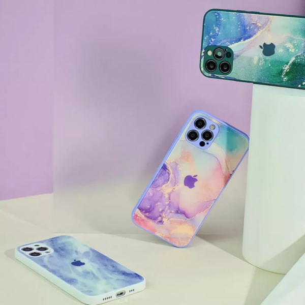 Чехол TPU+Glass Marble Clouds для Iphone 13 Pro Dark green 61299