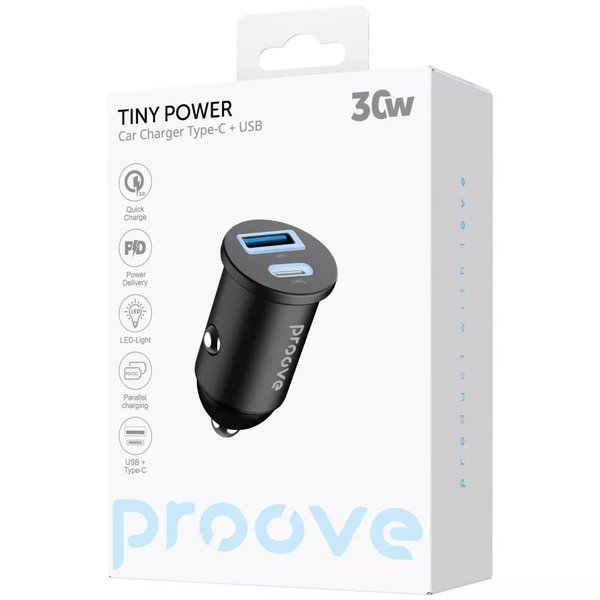 Автомобільний зарядний пристрій Proove Tiny Power 30W (Type-C + USB) Black 88584