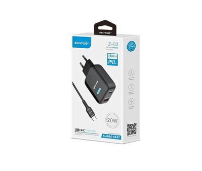 Зарядний пристрій SENTEO Z-03 20W USB+Type-C+кабель Type-C to Type-C Black 82333