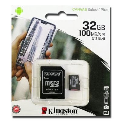 Карта памяти Kingston MicroSDHC UHS-1 Canvas Select Plus 32GB Class 10 A1 R-100 MB/s + Adapter SD Black 59443