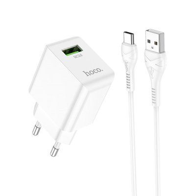 Зарядний пристрій HOCO C98A Proton+кабель Type-C 1USB QC3.0 18W White 84226