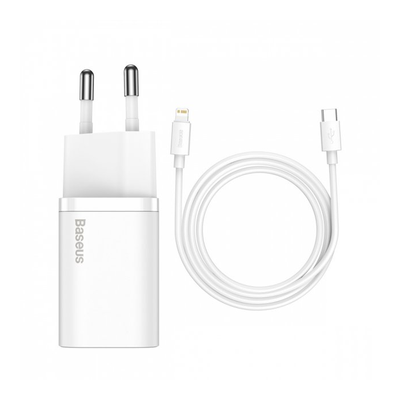 Сетевое зарядное устройство Baseus Super Silicone PD Charger 20W Type-C+Cable Type-C to Lightning White 61036