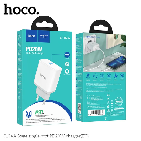 Мережевий зарядний пристрій Hoco C104A 1Type-C 20W White 87371
