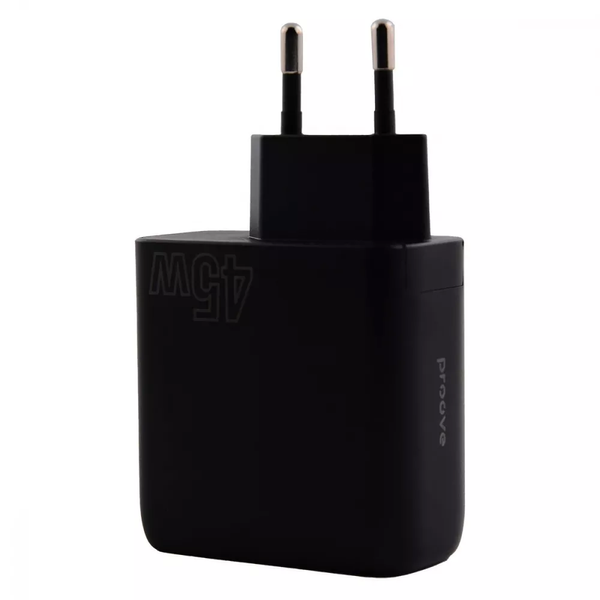 Сетевое зарядное устройство Proove Silicone Power 45W Type-C + USB Black 80269